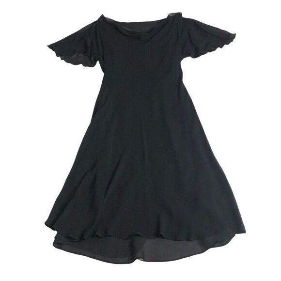 Vintage Express Dress 11/12 Black Silk Midi Flutter Sleeve Y2K Fairy Whimsigoth‎ - Picture 1 of 13